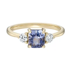 Tomfoolery TRIO Blue Octagon Sapphire & Diamond Three Stone Ring Outlet