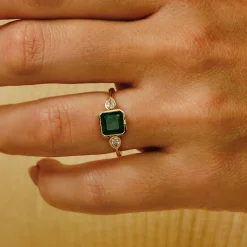 Tomfoolery TRIO 1.44ct Emerald & Diamond Bezel Set Ring Outlet