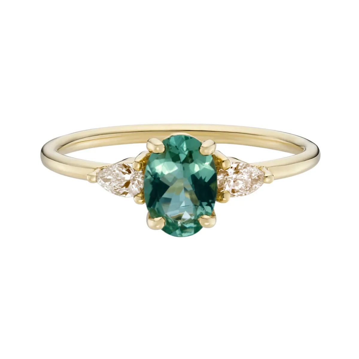 Tomfoolery TRIO 0.93ct Green Sapphire & Champagne Diamond Three Stone Ring Clearance