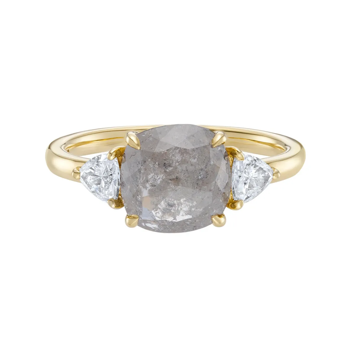 Tomfoolery TRIO Cushion Cut Salt & Pepper Diamond Three Stone Ring Outlet