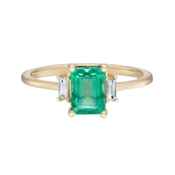 Tomfoolery TRIO Emerald & Baguette Diamond Three Stone Ring Online