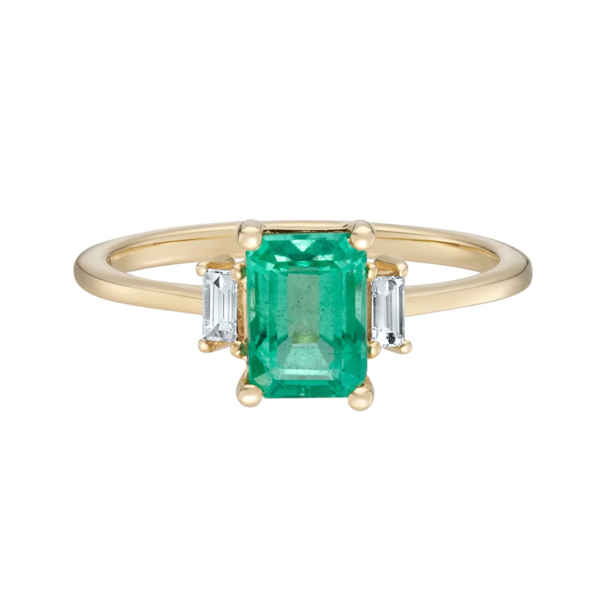 Tomfoolery TRIO Emerald & Baguette Diamond Three Stone Ring Online