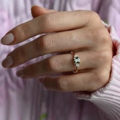 Tomfoolery TRIO Green Sapphire and Diamond Three Stone Ring Hot