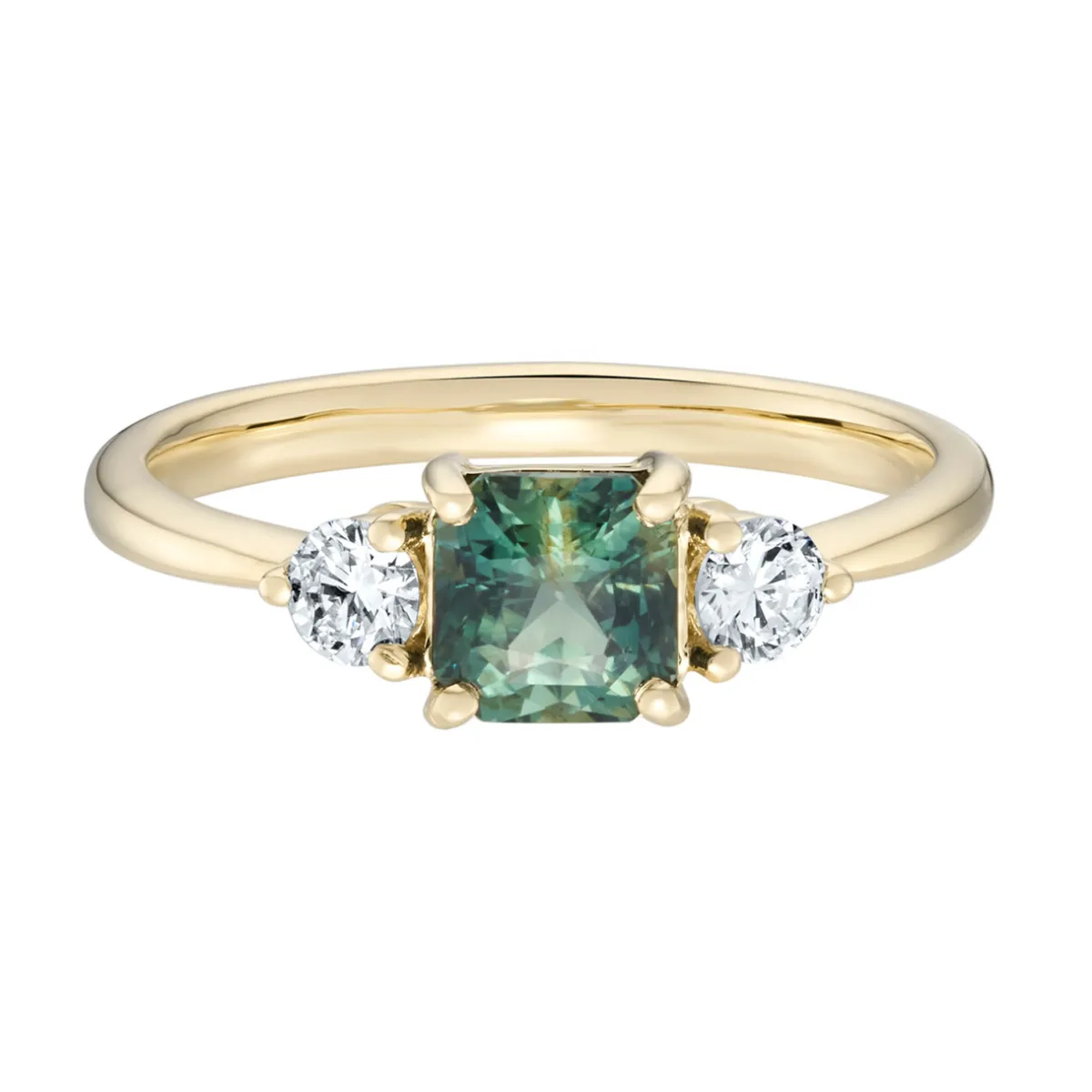 Tomfoolery TRIO Light Teal Sapphire & Diamond Three Stone Ring Hot