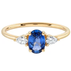 Tomfoolery TRIO Royal Blue Oval Sapphire & Diamond Ring Fashion
