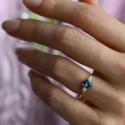 Tomfoolery TRIO Royal Blue Oval Sapphire & Diamond Ring Fashion
