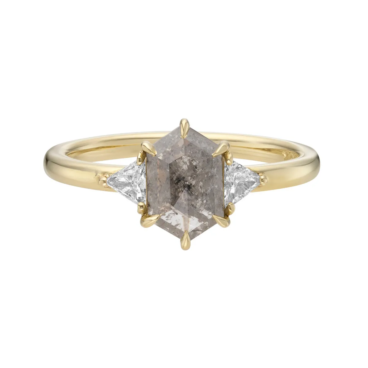 Tomfoolery TRIO Salt & Pepper Grey Hex Rose Cut Diamond Three Stone Ring Clearance