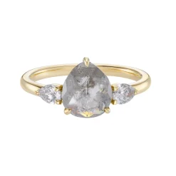 Tomfoolery TRIO Salt & Pepper Pear Diamond Three Stone Ring Best