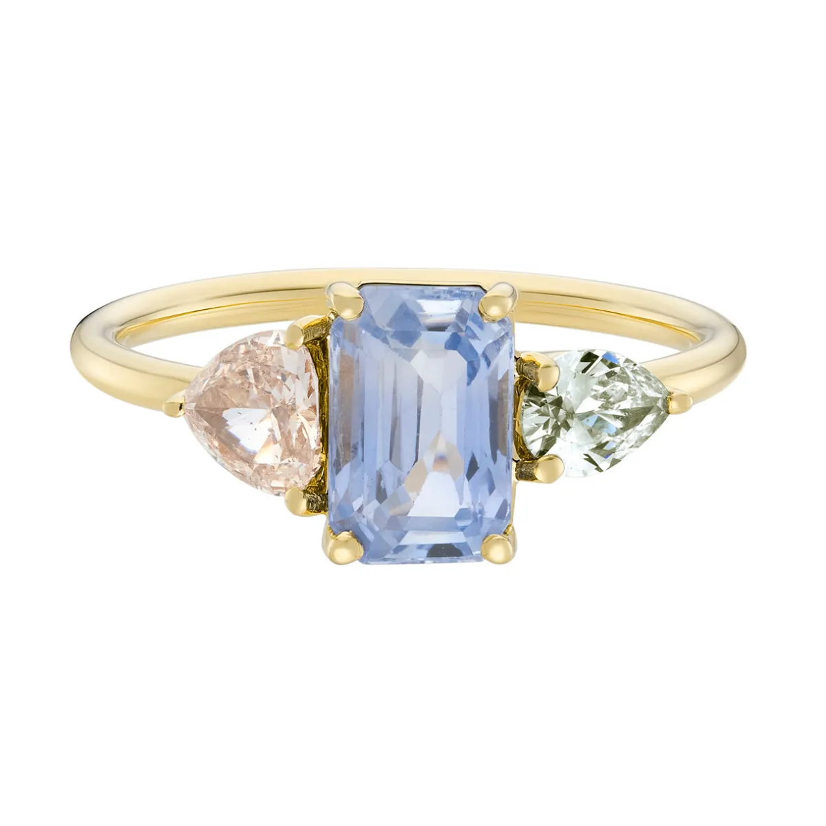 Tomfoolery TRIO Sapphire, Champagne & Grey Diamond Three Stone Ring New