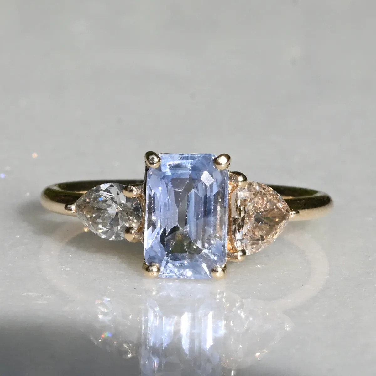 Tomfoolery TRIO Sapphire, Champagne & Grey Diamond Three Stone Ring New