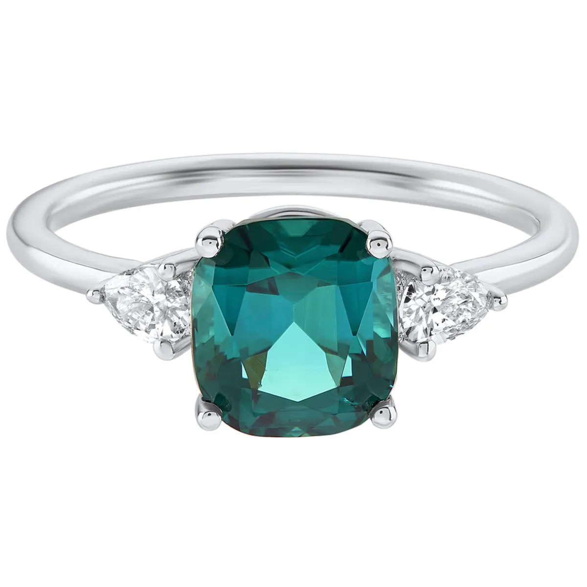 Tomfoolery TRIO White Gold Teal Tourmaline Three Stone Ring Outlet