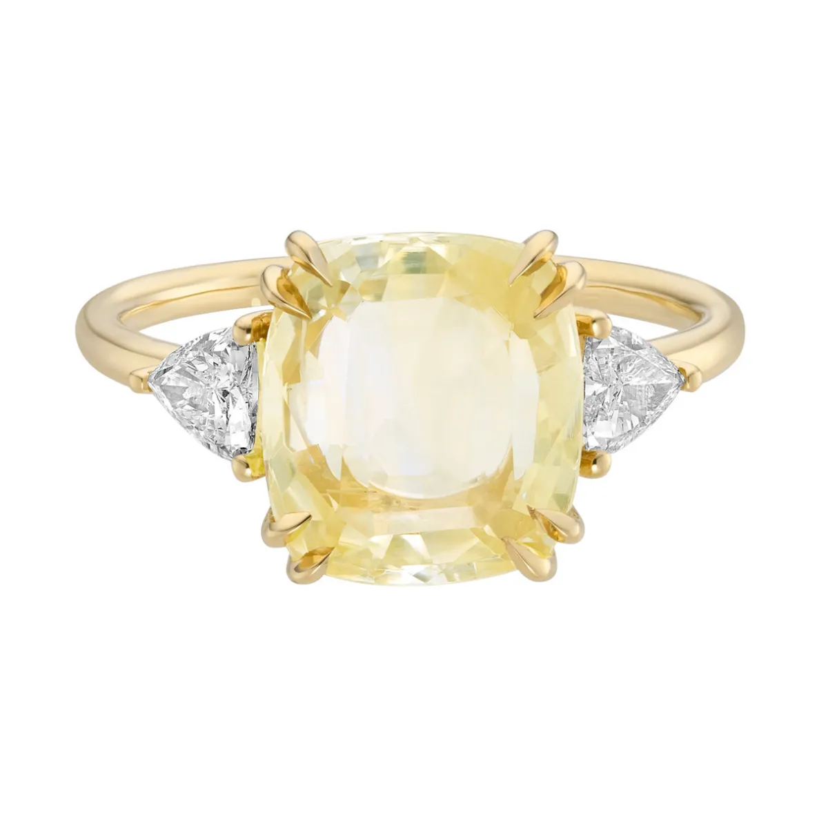 Tomfoolery TRIO Yellow Cushion Cut Sapphire Double Talon Claw & Diamond Ring Clearance