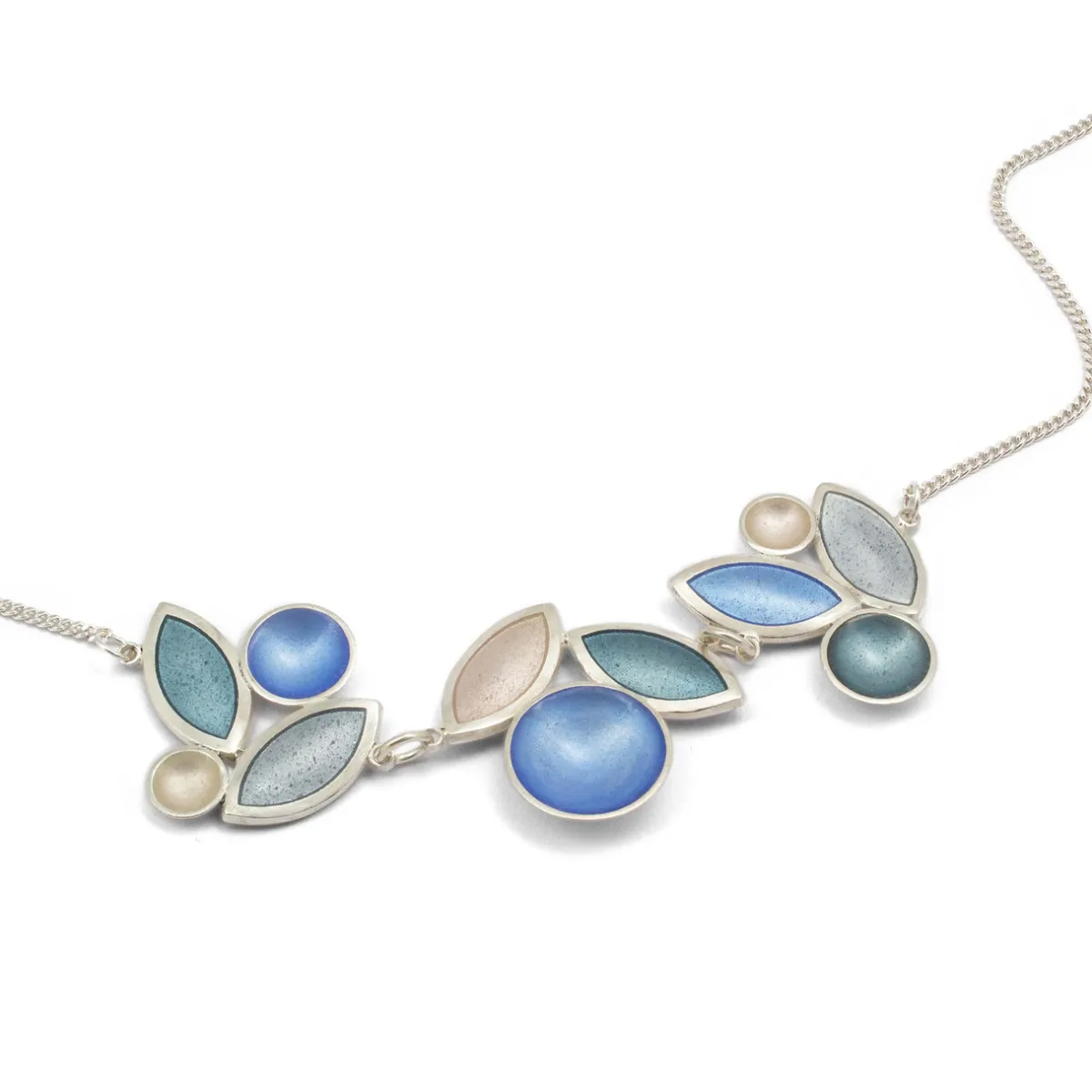 Tomfoolery Triple Section Bluebell Pearl, Ice & Grey Leaf Necklace Outlet