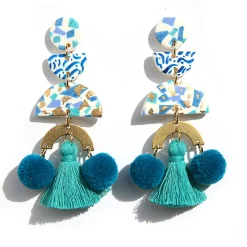 Tomfoolery Turquoise Terrazzo Pom Pom Drop Earrings Online