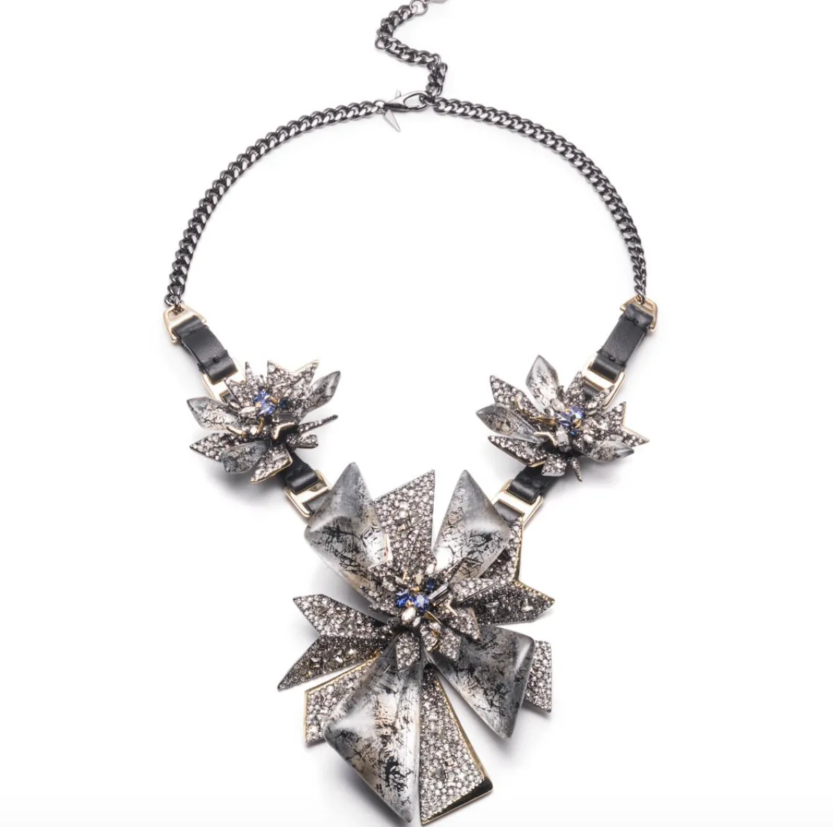 Tomfoolery Two-Tone Crystal Studded Perennial Punk Bib Necklace Fashion