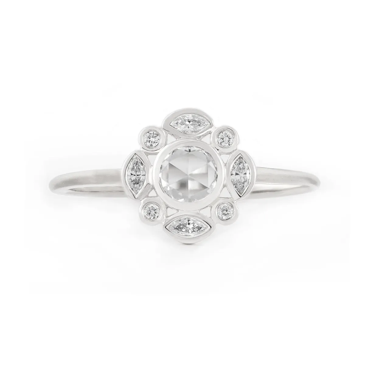 Tomfoolery White Gold Round Diamond Fleur Ring Sale