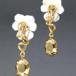 Tomfoolery White Pansy Crystal Lucite Drop Earrings Hot