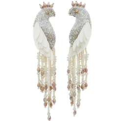 Tomfoolery White Peacock Beaded Earrings New
