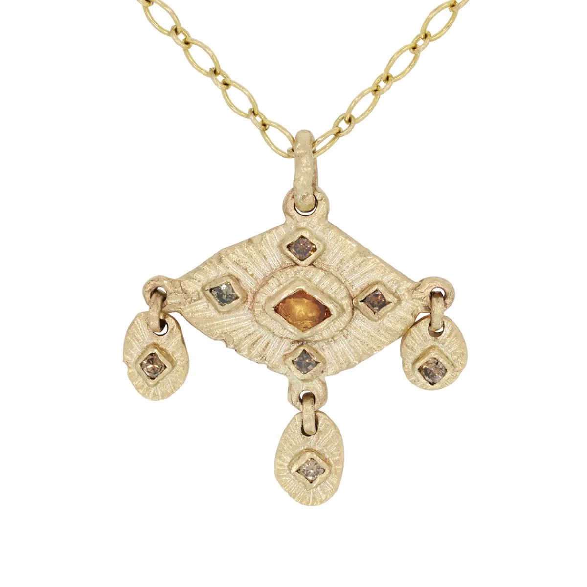 Tomfoolery ‘Within The Winds Of Change’ Gold, Sapphire & Champagne Diamond Necklace Outlet