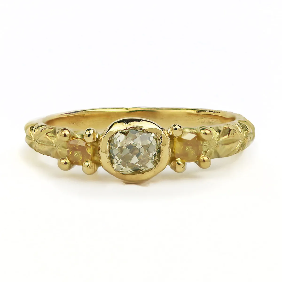 Tomfoolery Yellow Diamond Old Cut Trilogy Ring Discount