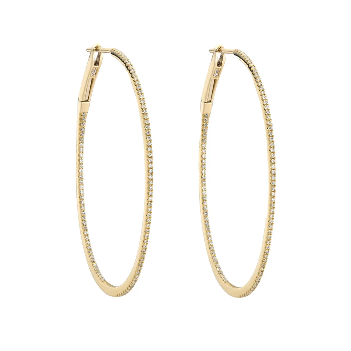 Tomfoolery Yellow Gold Slim Diamond Pave Oval Large Hoops Discount