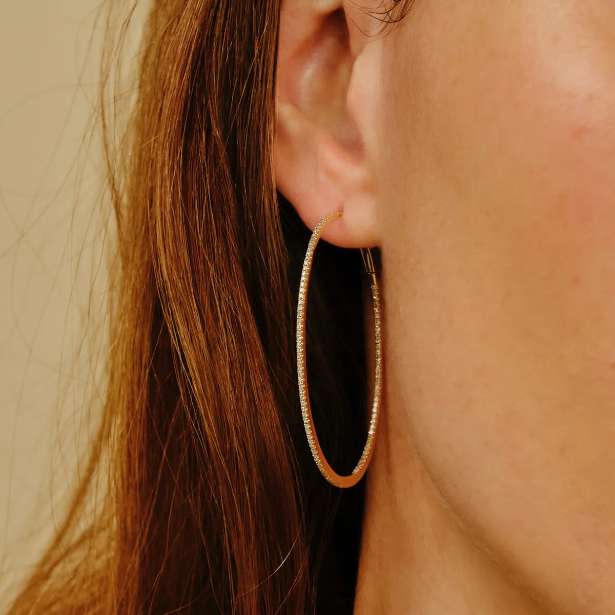 Tomfoolery Yellow Gold Slim Diamond Pave Oval Large Hoops Discount