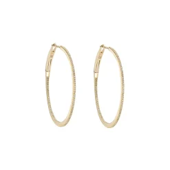 Tomfoolery Yellow Gold Slim Diamond Pave Round Hoops Outlet